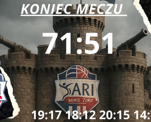 na grafice wygenerowany zamek, loga i wyniki meczu