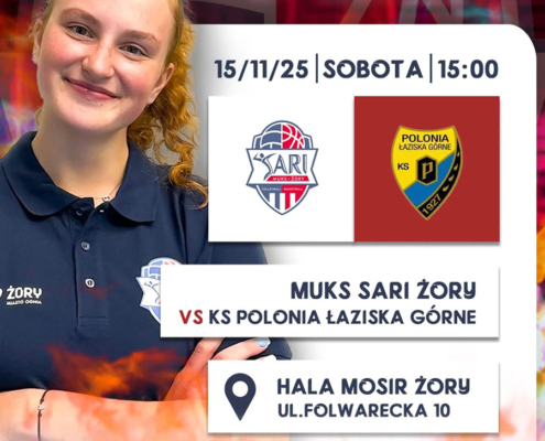 na grafice zdjęcie zawodniczki, loga i informacje o meczu