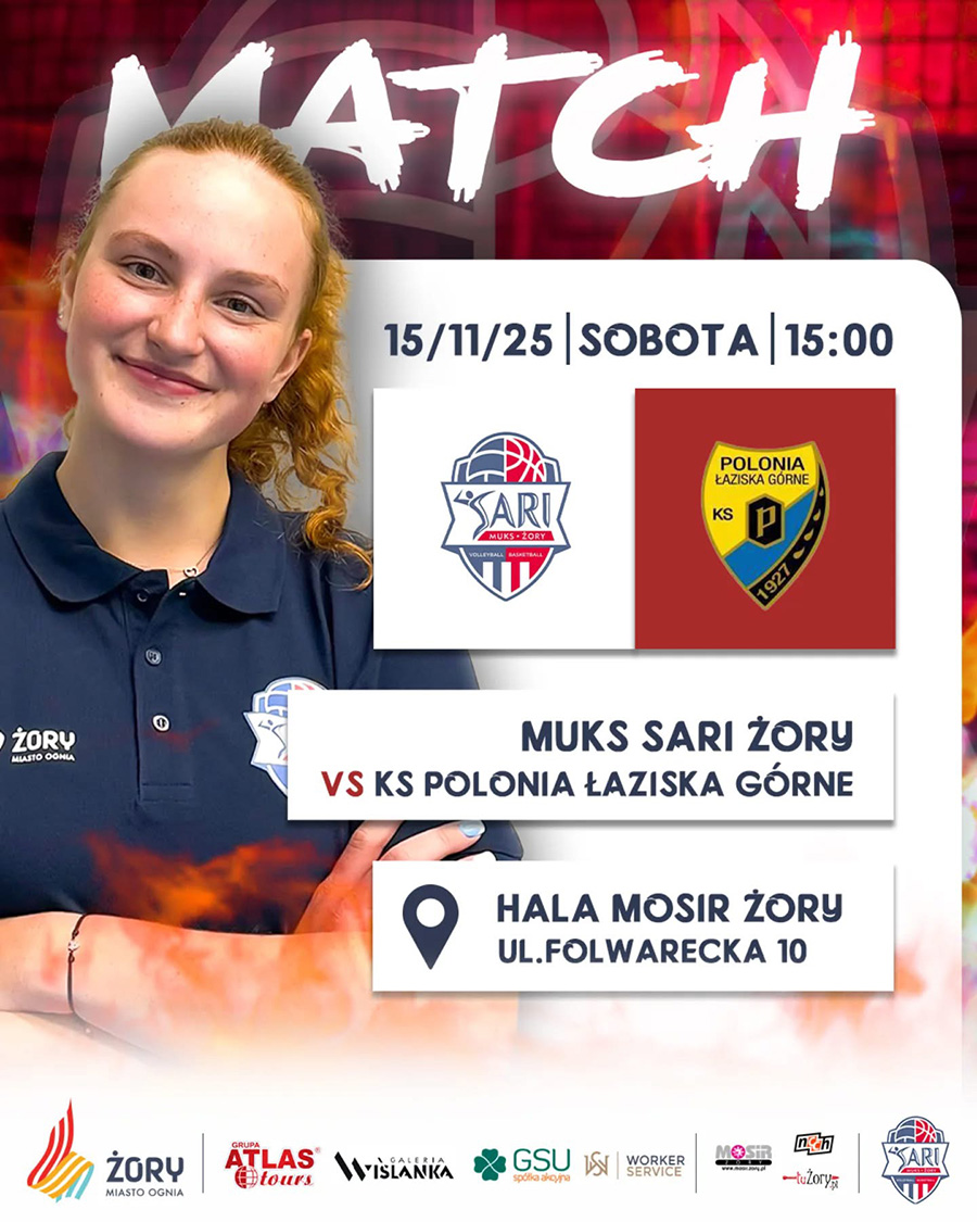 na grafice zdjęcie zawodniczki, loga i informacje o meczu