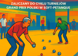 na wygenerowanym przez AI plakacie ilustracja graczy z bulami, loga i informacje o turnieju