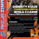 Plakat zapowiadający ognisty kulig z zaprzęgiem konnym w Wiśle Czarne, z fotografiami koni i góralskiej kapeli oraz informacją o lutowym terminie, programie wyjazdu i cenie uczestnictwa.