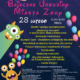 Kolorowy plakat zapowiadający 754. urodziny miasta Żory na rynku, z bajkowymi ilustracjami, balonami i programem pełnym animacji, koncertu, warsztatów oraz atrakcji dla dzieci i rodzin.