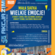 Plakat zapowiadający otwarty turniej mini siatkówki dziewcząt i młodziczek, z informacją o lutowym terminie, hali sportowej w Żorach oraz zdjęciem zawodniczek podczas meczu.