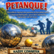 Plakat w sportowej, plenerowej stylistyce z dużym napisem „Pétanque!”, przedstawiający kule do gry i sylwetki graczy oraz informujący o otwartych treningach Żorskiej Ligi Petanque odbywających się w każdy czwartek w Parku Cegielnia.
