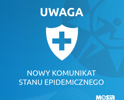 Grafika przedstawiająca informację o nowym komunikacie dotyczącego stanu epidemicznego