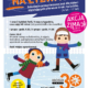 Plakat informujący o szkółce łyżwiarskiej, na ilustracji dwoje dzieci jeżdżących na lodzie