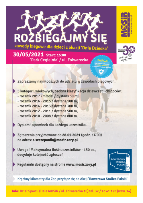 Na plakacie informacja dotycząca imprezy, w tle grupa biegaczy w terenie, u góry logo organizatora i sylwetki biegaczy