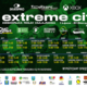 Na plakacie na zielonym tle informacje dotyczące organizacji warsztatów Extreme City, u dołu logotypy