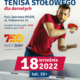 na plakacie na jasnym tle zdjęcie zawodnika grającego w tenis stołowy oraz informacje o turnieju tenisa