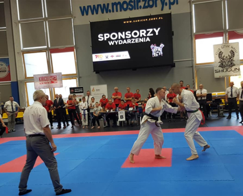 na zdjęciu turniej karate w żorskiej hali sportowej