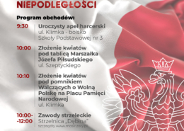 plakat promujący Obchody Narodowego Święta Niepodległości w Żorach z programem opisanym w tekście.