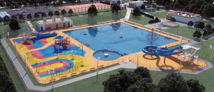 na zdjęciu wizualizacja nowego kompleksu basenowego w Żorach-Roju