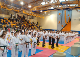 na zdjęciu zawody karate w hali sportowej