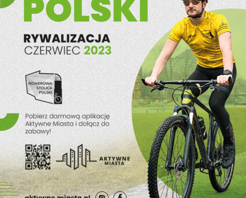 Plakat dot. Rowerowej Stolicy Polski z informacjami zawartymi w tekście