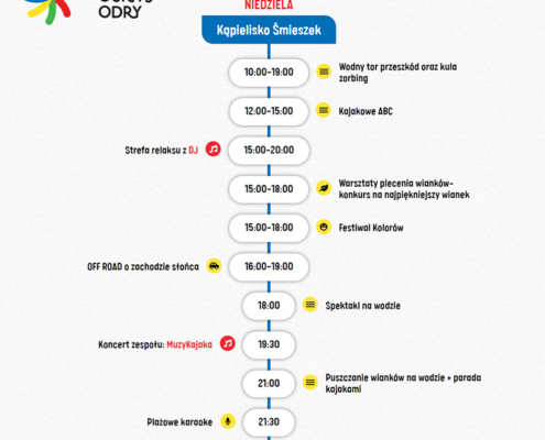 na grafice harmonogram imprez na Śmieszku w ramach Festiwalu Górnej Odry