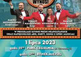 plakat promujący projekt „Opera&Musical na WYNOS” z wizerunkami artystów oraz informacjami zawartymi w tekście