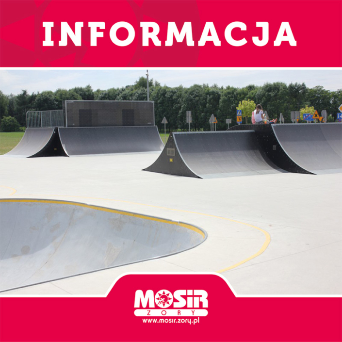 na grafice zdjęcie skateparku i napis informacja, na dole logo MOSiR Żory