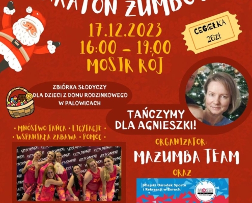 Plakat promujący Mikołajkowy Charytatywny Maraton Zumbowy