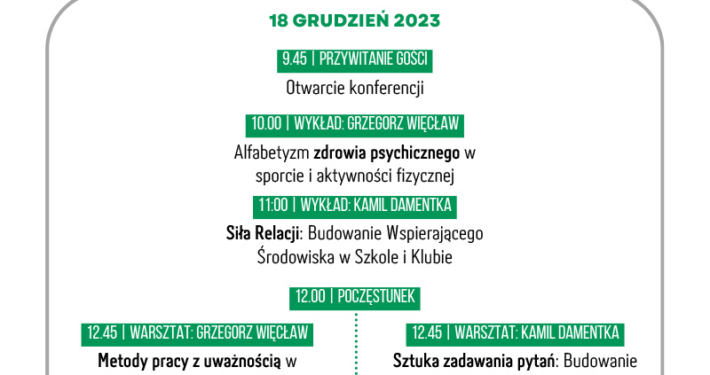 na plakacie informacje o konferencji psychologii sportu, na dole loga