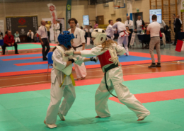 na zdjęciu karatecy podczas turnieju w hali sportowej