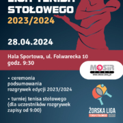 na plakacie informacje o zakończeniu sezonu ŻLTS, ilustracja gracza z rakietką i loga