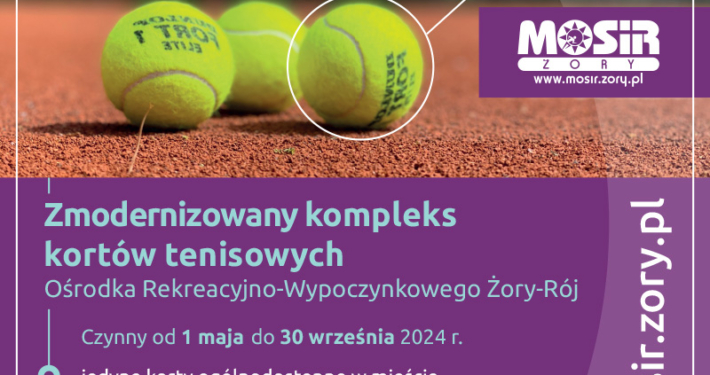 na plakacie zdjęcie piłek tenisowych i kortu oraz informacje o otwarciu sezonu tenisowego