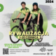 Na plakacie i informacje o rywalizacjach rowerowych i zdjęcie dwóch osób na rowerach