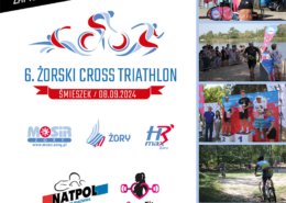 na grafice logo Żorskiego Cross Triathlonu, loga i zdjęcia konkurencji z poprzedniej edycji