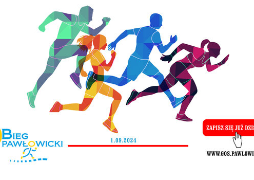 na grafice sylwetki kolorowych biegaczy, informacje o biegu i logo