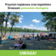 na grafice informacja o otwarciu kąpieliska i przystani kajakowej oraz zdjęcie Śmieszka z odwiedzającymi