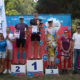 na zdjęciach zmagania triathlonowe na Śmieszku - pływanie, bieganie i rower oraz wręczenie nagród i wywiady