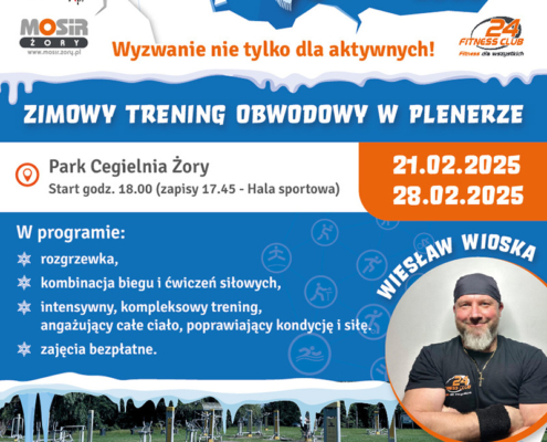 Plakat utrzymany jest w zimowej, niebiesko-pomarańczowej kolorystyce, zawierający logo organizatorów, elementy graficzne związane z zimą oraz zdjęcie siłowni plenerowej i trenera, a także wszystkie niezbędne informacje o wydarzeniu