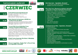 na plakacie na zielonym tle harmonogram wydarzeń i logo
