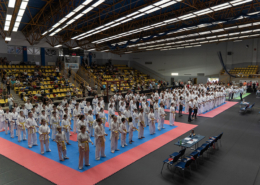 galeria zdjęć przedstawia turniej karate w żorskiej hali sportowej i wręczenie nagród
