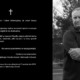 na czarno-białej grafice zdjęcie Śp. Janusza Kosmala i tekst