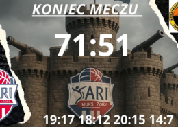 na grafice wygenerowany zamek, loga i wyniki meczu