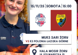 na grafice zdjęcie zawodniczki, loga i informacje o meczu