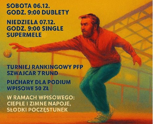 na plakacie ilsutracja gracza bule, informacje o turnieju i loga