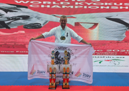 na zdjęciach zawody karate, wręczenie nagród na podium i zdjęcia grupowe z nagrodami