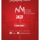 Czerwony plakat informacyjny z minimalistyczną grafiką. Na środku widoczny jest biały symbol z postaciami, duże elementy tekstowe oraz pionowa linia dekoracyjna prowadząca przez układ projektu.