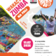 Plakat promujący Wakacyjną Zumbę na Fali organizowaną w ramach Akcji Lato 2026. Grafika przedstawia Pływalnię „Rajska Fala”, instruktorkę prowadzącą zajęcia oraz informacje o terminie, miejscu i programie wydarzenia obejmującym zumbę, ćwiczenia w wodzie, zabawy przy muzyce i konkursy z upominkami.
